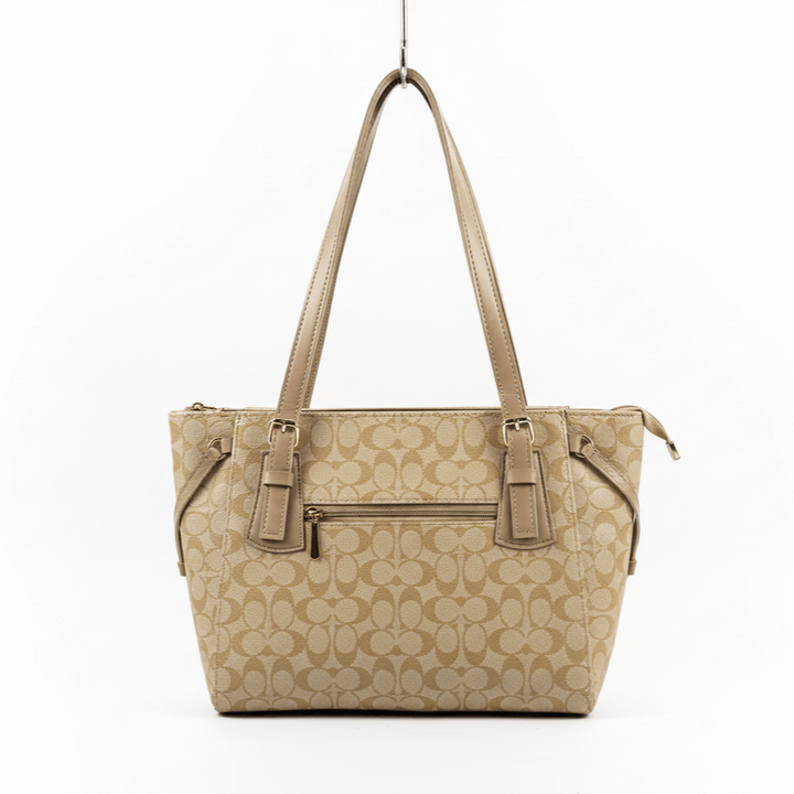 Elegant Antaaj printed tote bag with shoulder straps and multiple zipper compartments.
