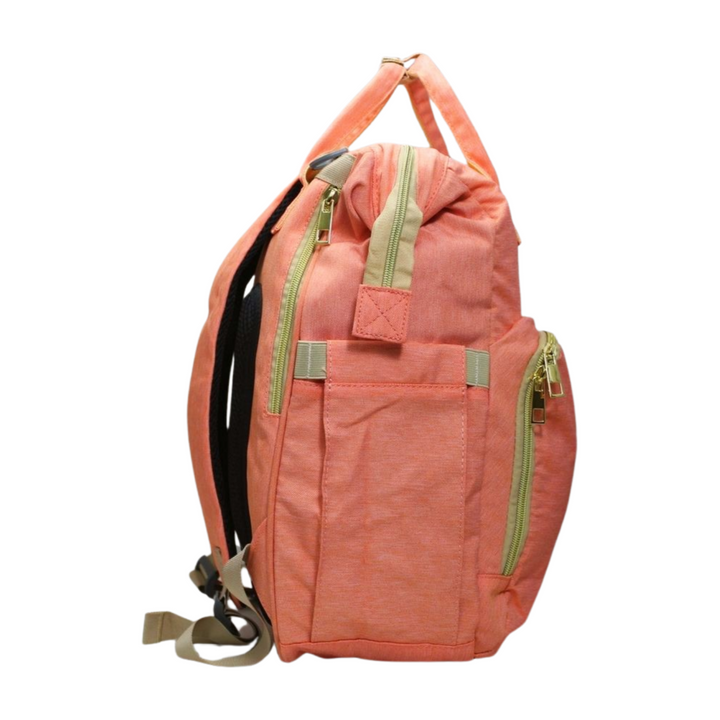 Highly organized Antaaj diaper backpack with multiple compartments, bottle holders and back access zipper.