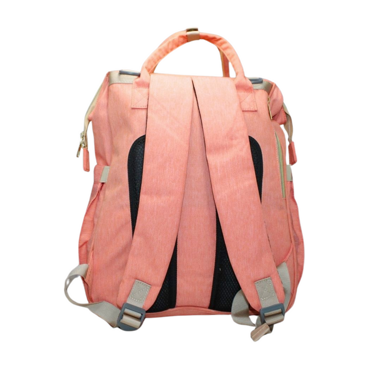 Highly organized Antaaj diaper backpack with multiple compartments, bottle holders and back access zipper.