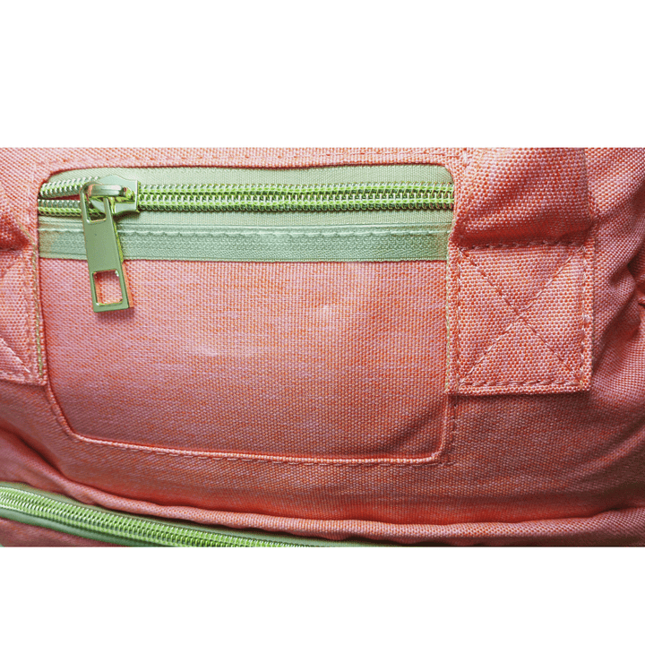 Highly organized Antaaj diaper backpack with multiple compartments, bottle holders and back access zipper.