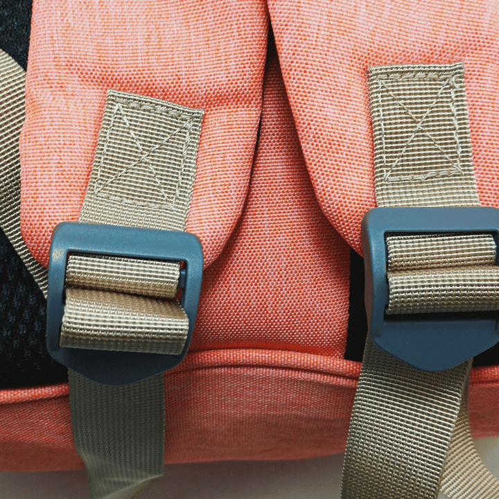 Highly organized Antaaj diaper backpack with multiple compartments, bottle holders and back access zipper.