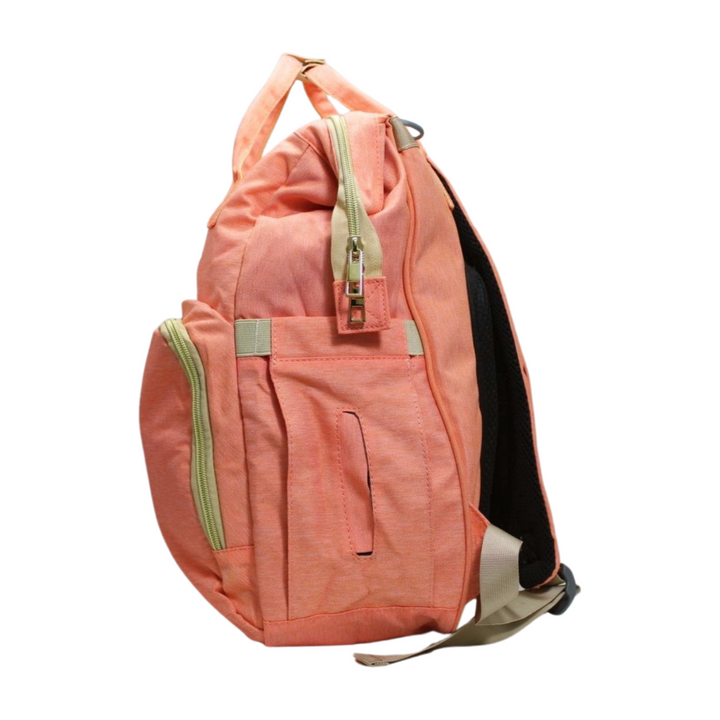 Highly organized Antaaj diaper backpack with multiple compartments, bottle holders and back access zipper.