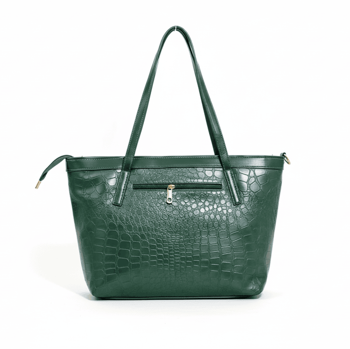 Women's elegant tote bag in textured faux leather with shoulder strap and organized interior