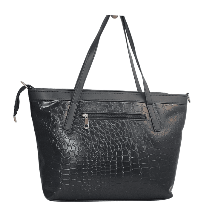 Women's elegant tote bag in textured faux leather with shoulder strap and organized interior