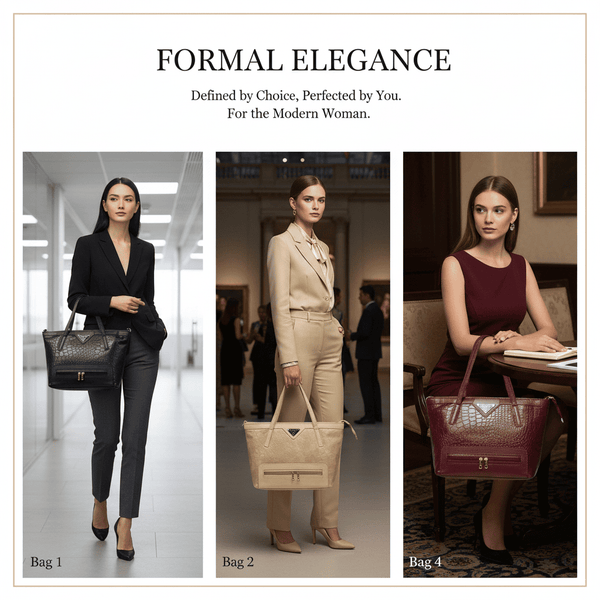 Women's elegant tote bag in textured faux leather with shoulder strap and organized interior