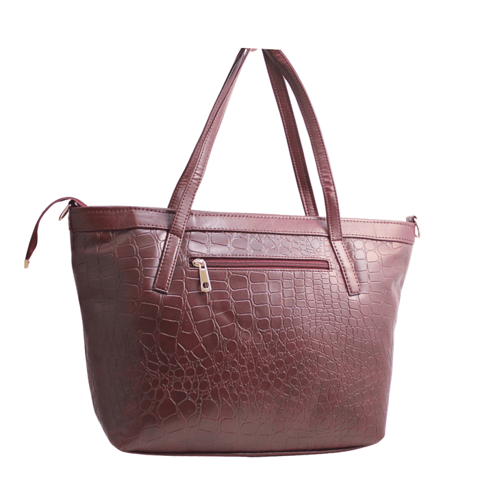 Women's elegant tote bag in textured faux leather with shoulder strap and organized interior