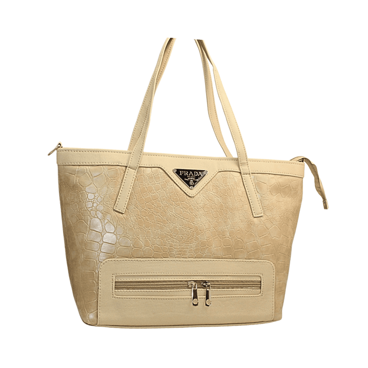 Women's elegant tote bag in textured faux leather with shoulder strap and organized interior