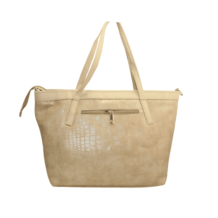 Women's elegant tote bag in textured faux leather with shoulder strap and organized interior
