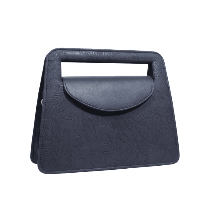 Elegant Antaaj faux leather shoulder bag with a delicate imposed floral design and a chic gold-tone chain strap.