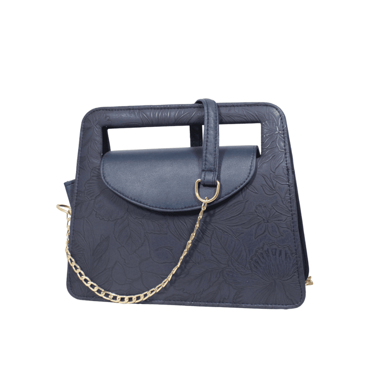 Elegant Antaaj faux leather shoulder bag with a delicate imposed floral design and a chic gold-tone chain strap.