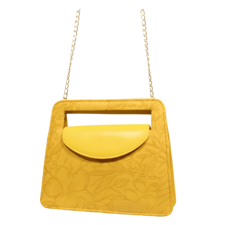 Elegant Antaaj faux leather shoulder bag with a delicate imposed floral design and a chic gold-tone chain strap.