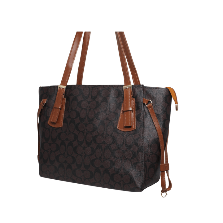 Elegant Antaaj printed tote bag with shoulder straps and multiple zipper compartments.
