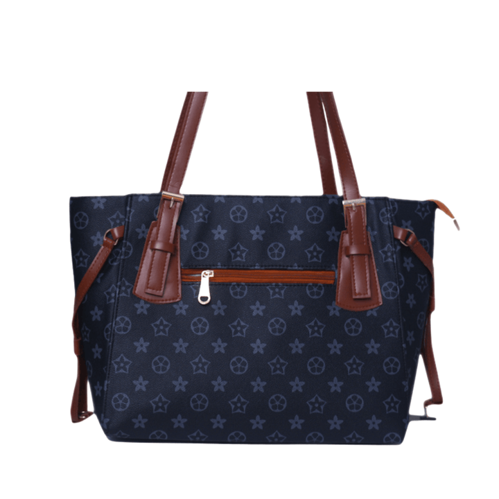 Elegant Antaaj printed tote bag with shoulder straps and multiple zipper compartments.
