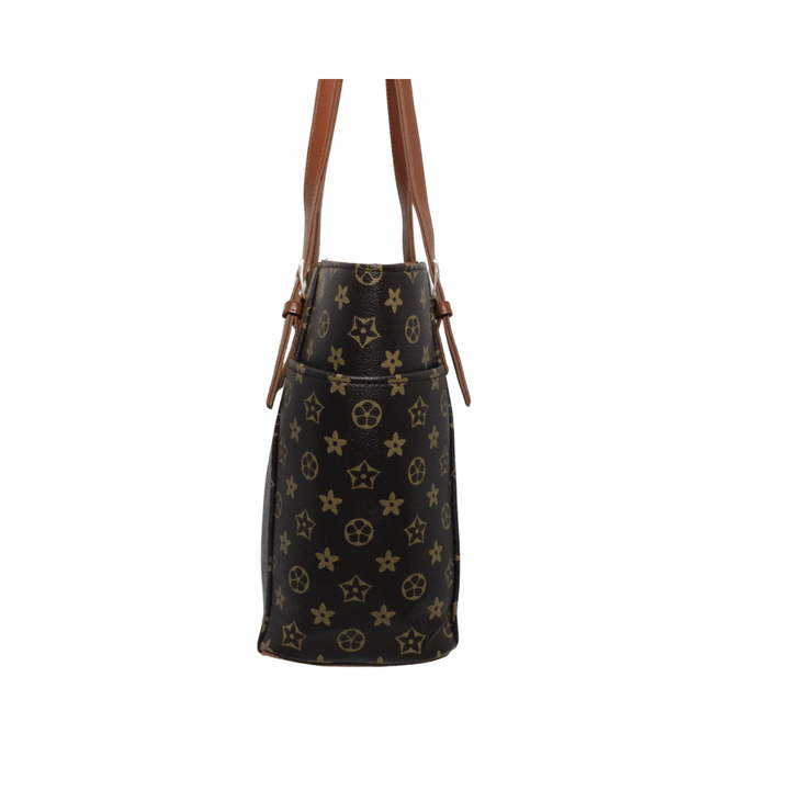 Elegant Antaaj printed tote bag with shoulder straps and multiple zipper compartments.
