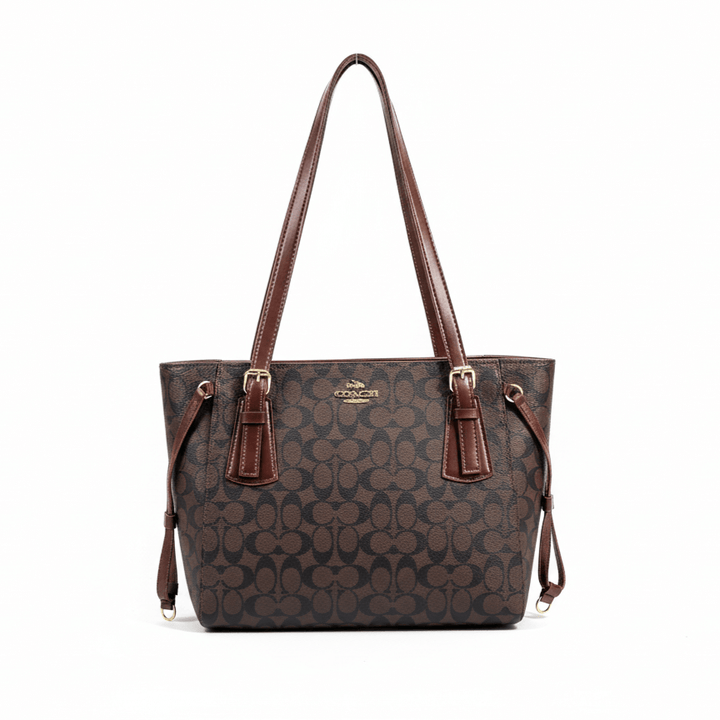 Elegant Antaaj printed tote bag with shoulder straps and multiple zipper compartments.