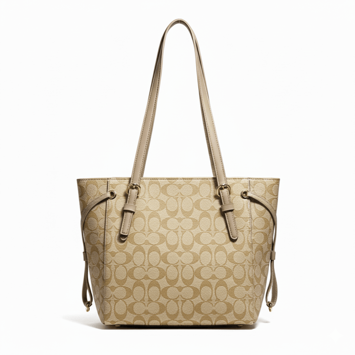 Elegant Antaaj printed tote bag with shoulder straps and multiple zipper compartments.