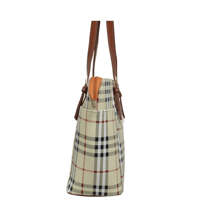 Elegant Antaaj printed tote bag with shoulder straps and multiple zipper compartments.
