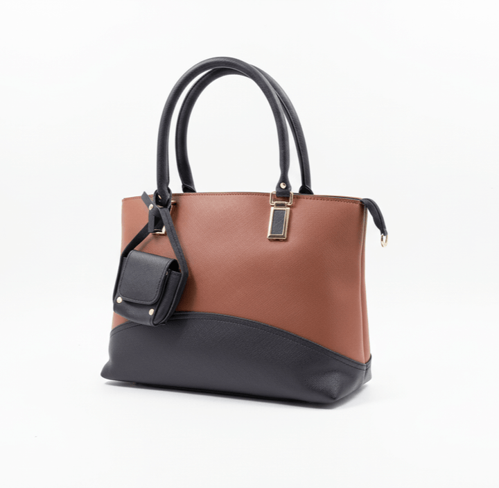 Elegant Antaaj executive tote bag in smooth faux leather with multiple zip pockets including center compartment and front access.