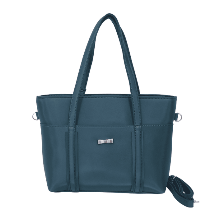 Modern Antaaj smooth tote bag with long strap, zip closure, and multiple organizational pockets.