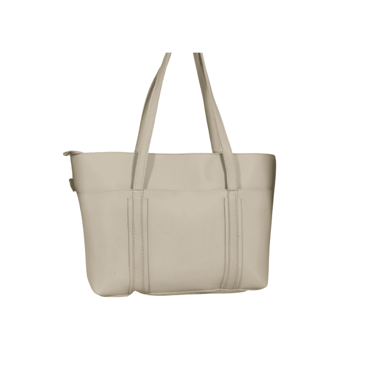 Modern Antaaj smooth tote bag with long strap, zip closure, and multiple organizational pockets.