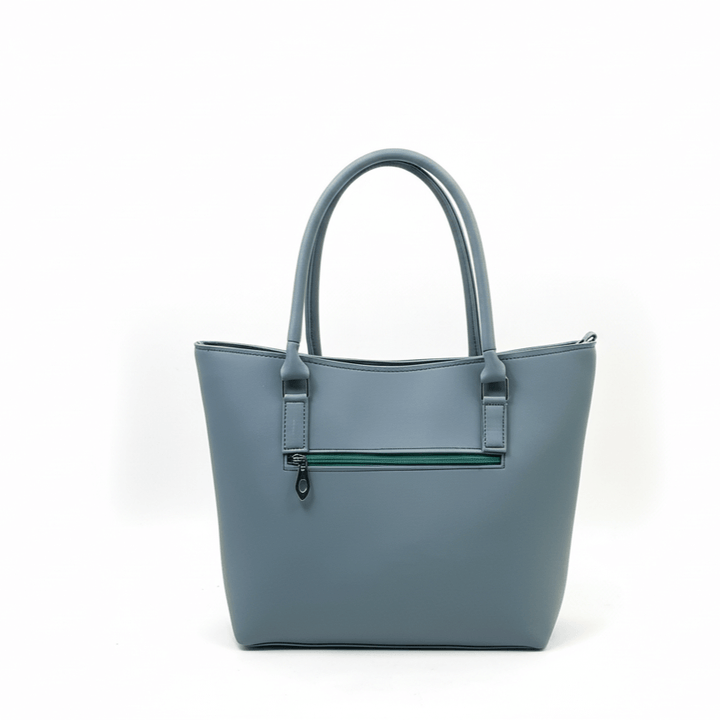 Modern Antaaj tote bag with long strap, multiple zip pockets, and smooth artificial leather.