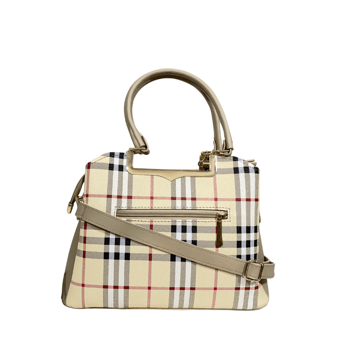 Modern Antaaj vintage check handbag with multiple compartments and long detachable strap.