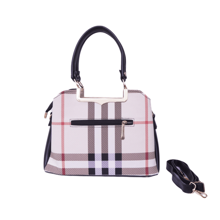 Modern Antaaj vintage check handbag with multiple compartments and long detachable strap.
