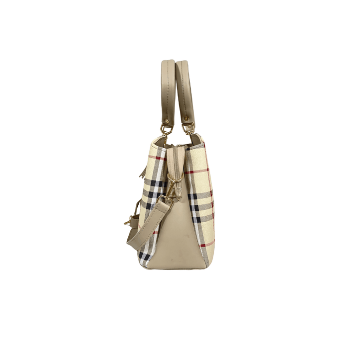 Modern Antaaj vintage check handbag with multiple compartments and long detachable strap.
