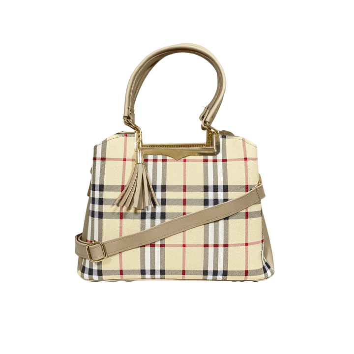 Modern Antaaj vintage check handbag with multiple compartments and long detachable strap.