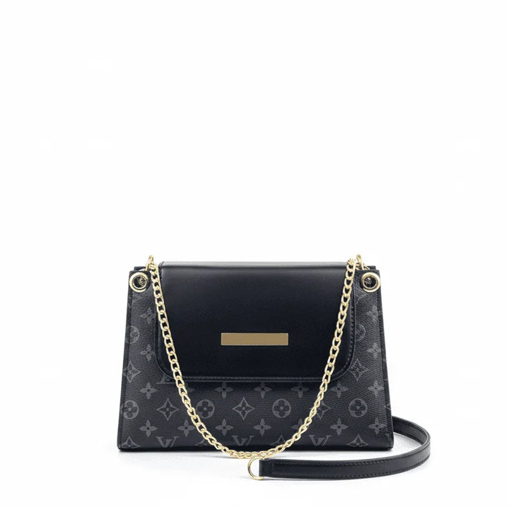 Elegant Antaaj plain faux leather crossbody bag with a long chain strap and magnetic flap closure.
