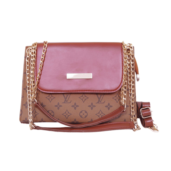Elegant Antaaj plain faux leather crossbody bag with a long chain strap and magnetic flap closure.