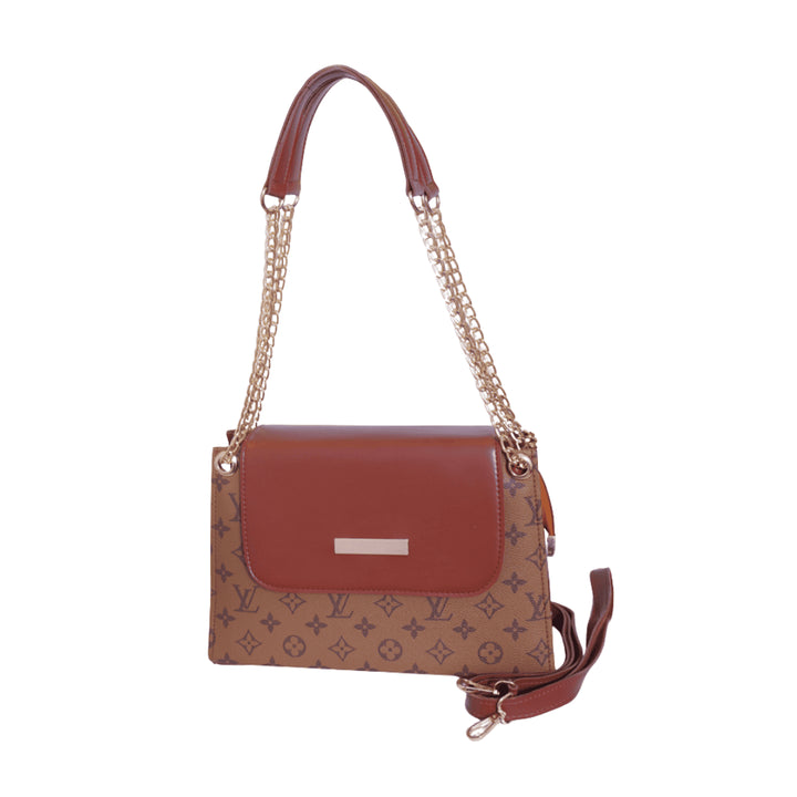 Elegant Antaaj plain faux leather crossbody bag with a long chain strap and magnetic flap closure.