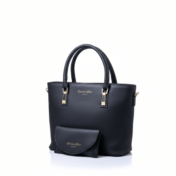 Elegant Antaaj professional tote bag in smooth faux leather with center zipper pocket, inner pouch, and full zip closure.