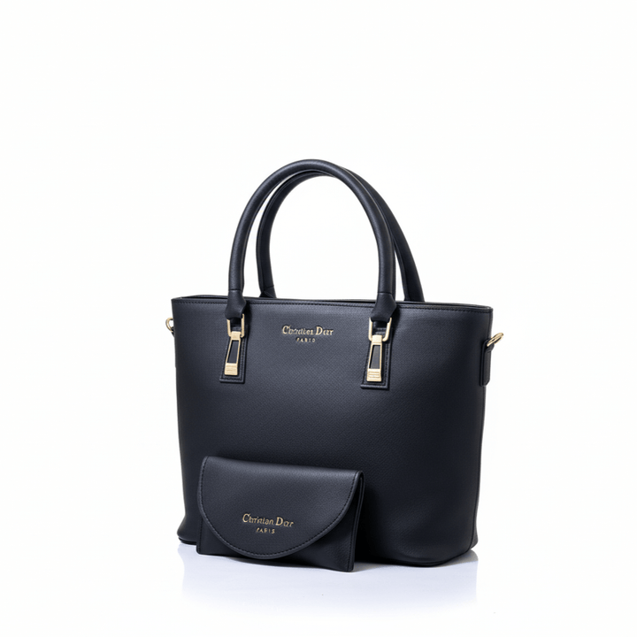 Elegant Antaaj professional tote bag in smooth faux leather with center zipper pocket, inner pouch, and full zip closure.