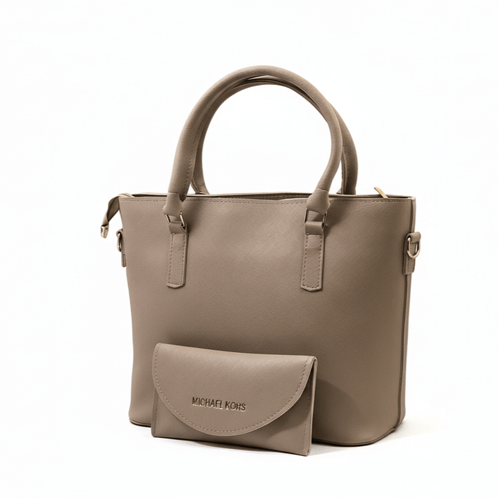 Elegant Antaaj professional tote bag in smooth faux leather with center zipper pocket, inner pouch, and full zip closure.