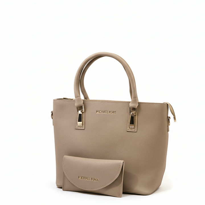 Elegant Antaaj professional tote bag in smooth faux leather with center zipper pocket, inner pouch, and full zip closure.