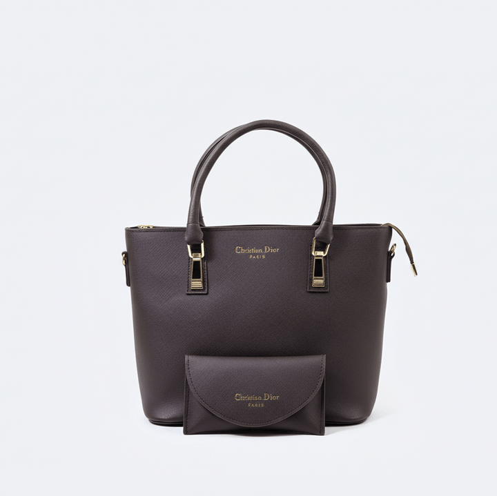 Elegant Antaaj professional tote bag in smooth faux leather with center zipper pocket, inner pouch, and full zip closure.
