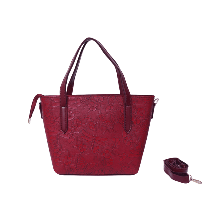 Elegant Antaaj textured shoulder bag with long strap, faux leather, and multiple internal zipper compartments.
