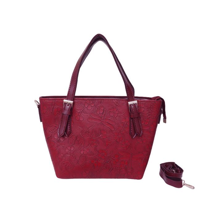 Elegant Antaaj textured shoulder bag with long strap, faux leather, and multiple internal zipper compartments.