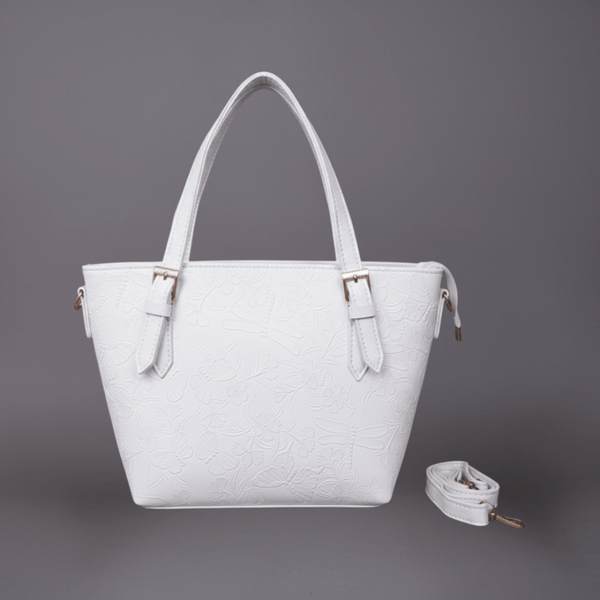 Elegant Antaaj textured shoulder bag with long strap, faux leather, and multiple internal zipper compartments.